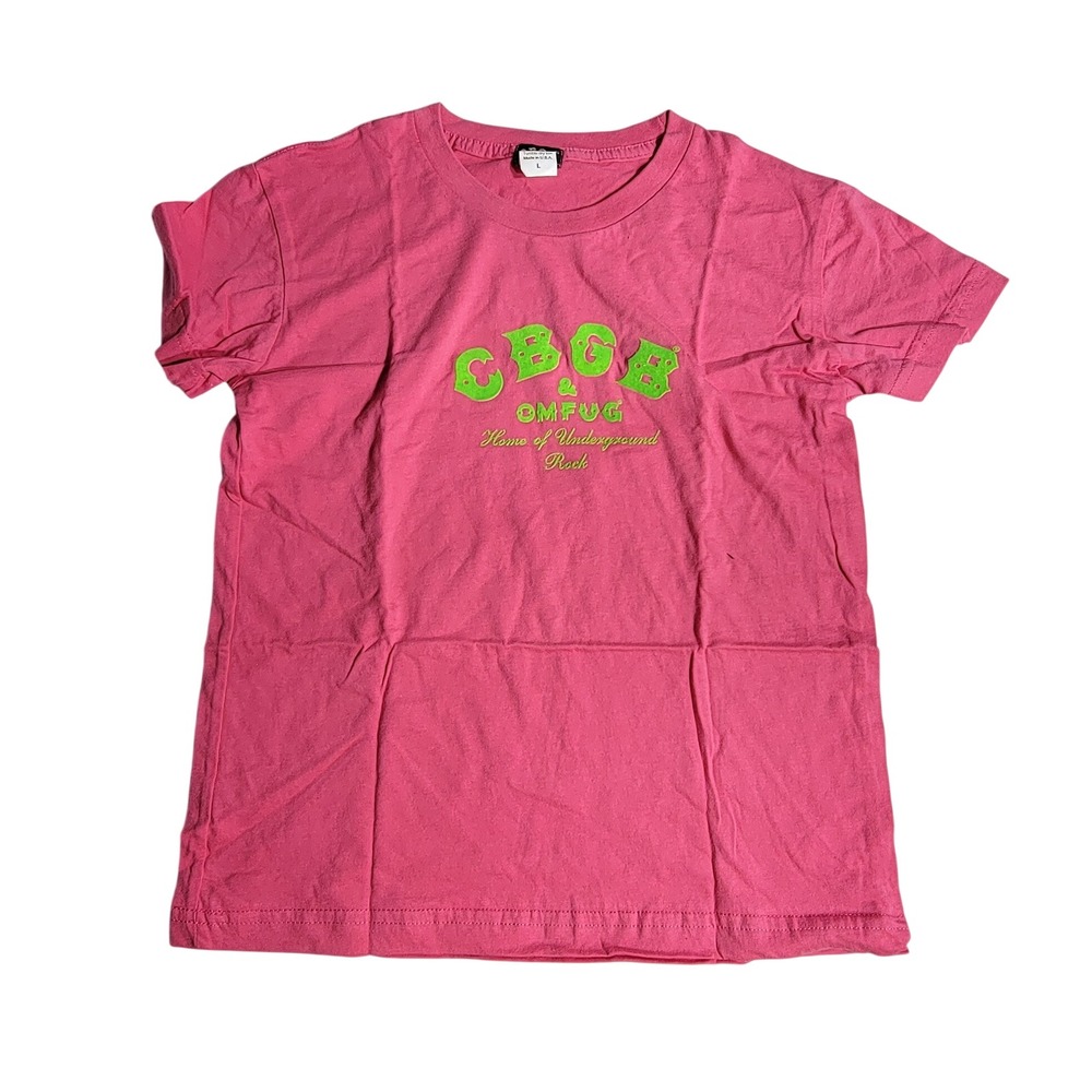 CBGB OMFUG Pink Graphic T-Shirt Short Sleeve Rock Music Tee Made in USA Large